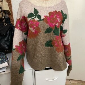 Vici Floral Knit Sweater - Pink, Green, and Brown